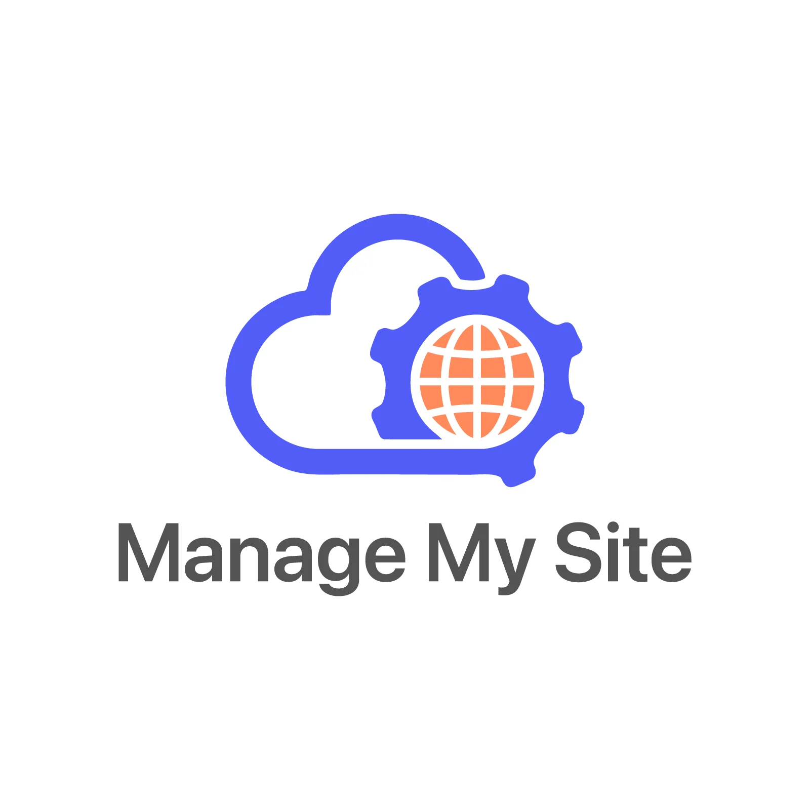 Logo of managemysite with purple white and orange theme