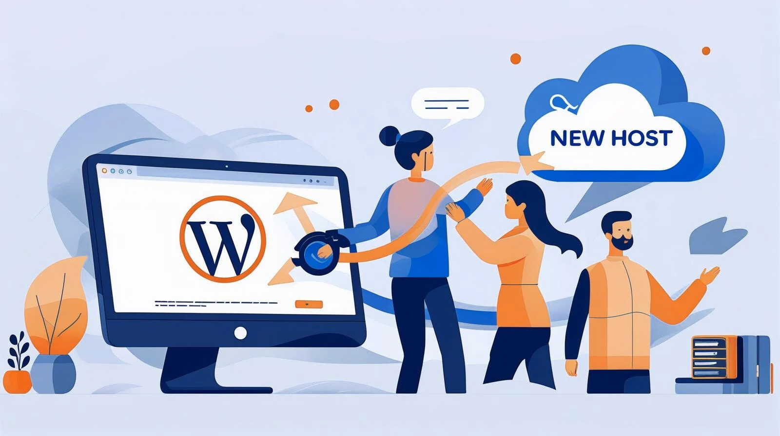 illustration thumbnail in a clean, modern flat design style, depicting a metaphorical representation of 5 Easy Steps to Move Your WordPress Site to a New Host