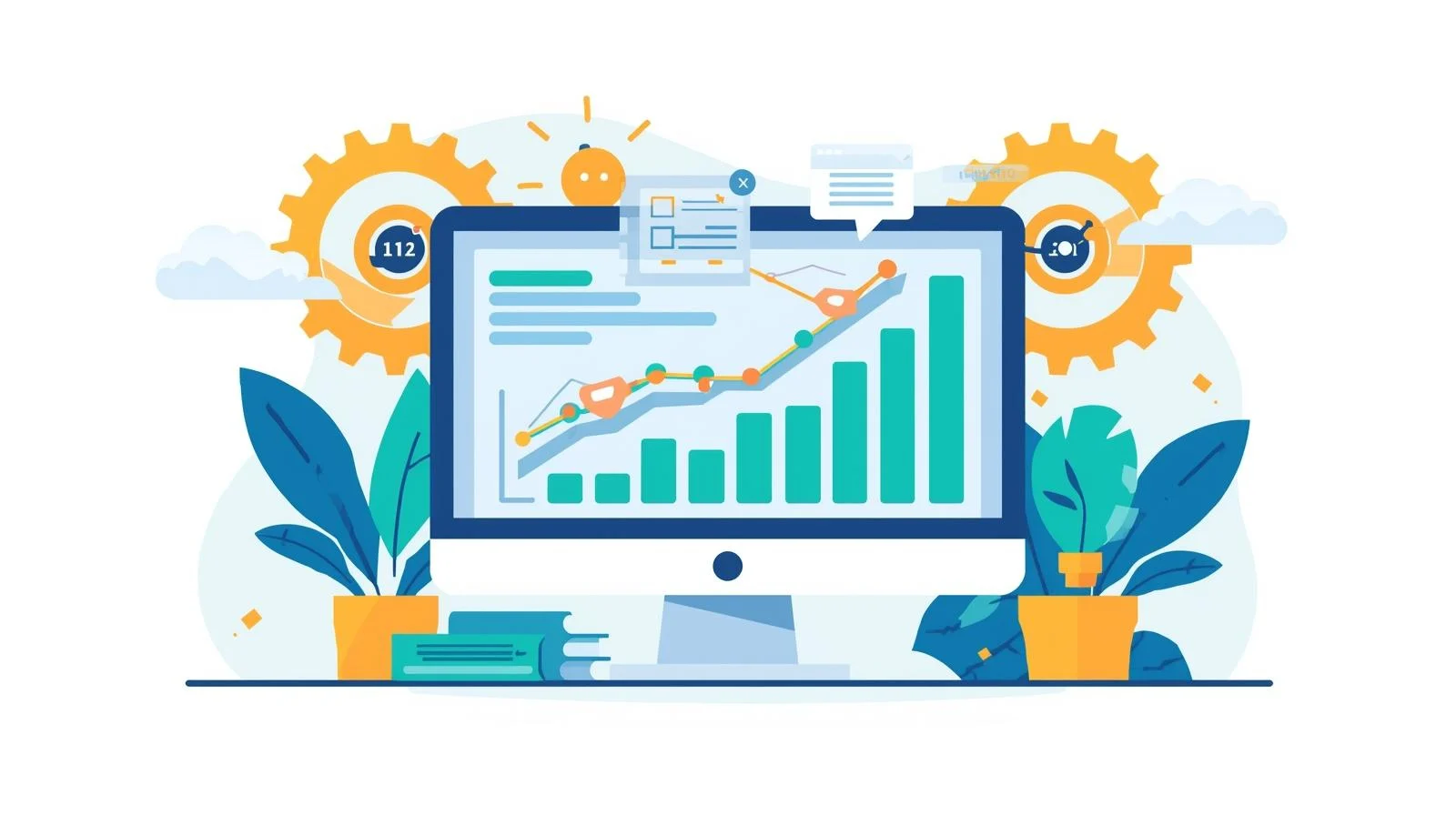 A vibrant, modern illustration thumbnail for a blog post titled "7 Powerful Tips to Write Meta Descriptions That Get Clicks.