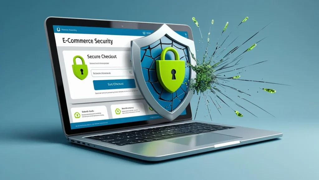 A photorealistic image depicting the importance of e-commerce security.  The image should showcase a secure online shopping transaction. How to Protect Customer Data on Your Online Store 