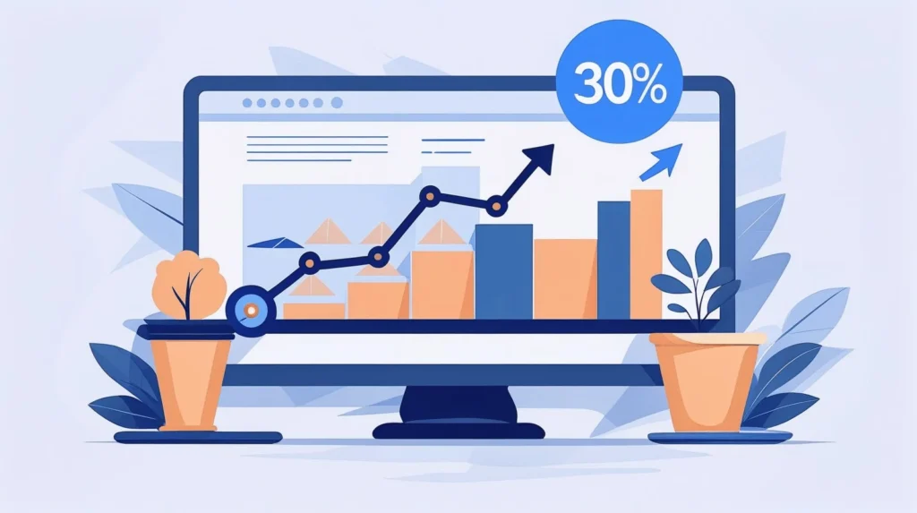 A landscape-oriented illustration, similar in style to a blog post thumbnail, for a post about Website Speed and Conversion Rate How a Faster Site Drove 30% More Sales.