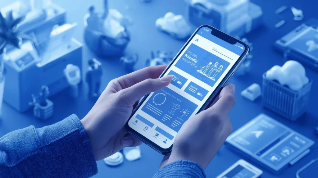 A realistic, blue-themed illustration depicting the importance of mobile-friendly websites.  The image should showcase a person effortlessly navigating a website on a smartphone, emphasizing ease of use and accessibility. The scene should be detailed and visually appealing, without any text, rendered in a photorealistic style.How to Make Your Site Mobile-Friendly for Better SEO