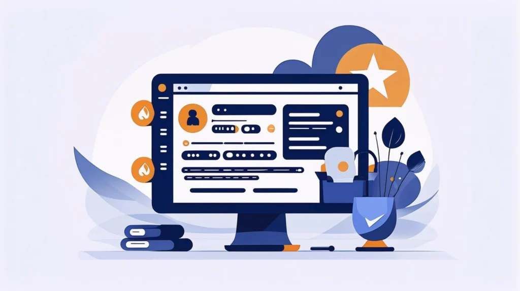 A 3:2 landscape illustration thumbnail image in a clean, modern vector art style. The theme is "How to Clean Up Old Content and Keep Your Site Healthy," visualized through a metaphor of a tidy, organized digital space. Imagine a stylized laptop screen displaying a clean, uncluttered website interface. Gentle, muted color palette with emphasis on greens and blues to convey health and organization, with subtle pops of orange or yellow for a touch of optimism.