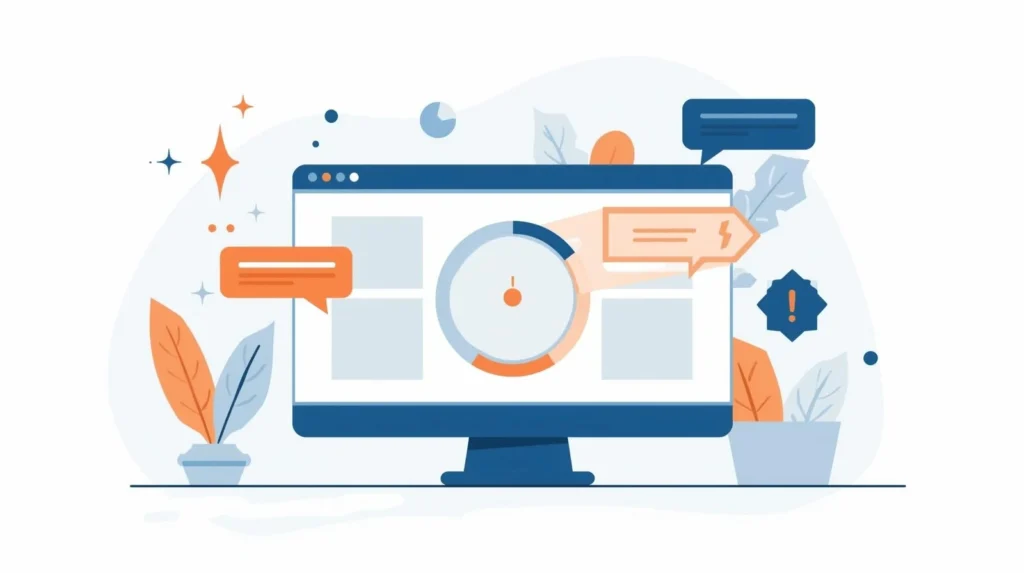 landscape illustration thumbnail in a clean, modern vector style, evoking the theme of website issues and solutions.