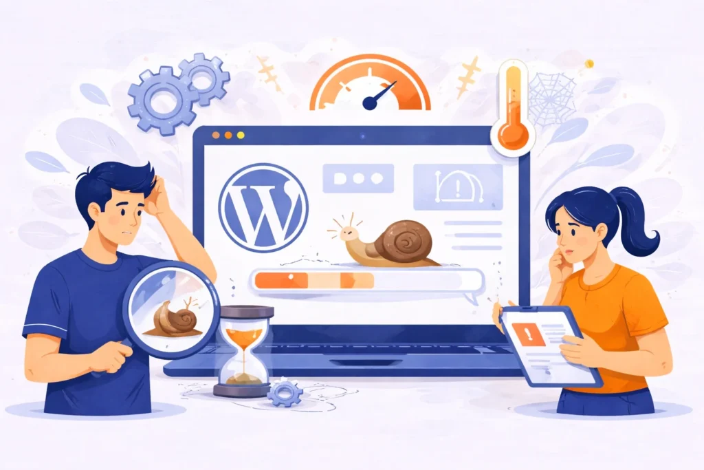 Why is WordPress so slow illustration showing slow website performance and loading issues.